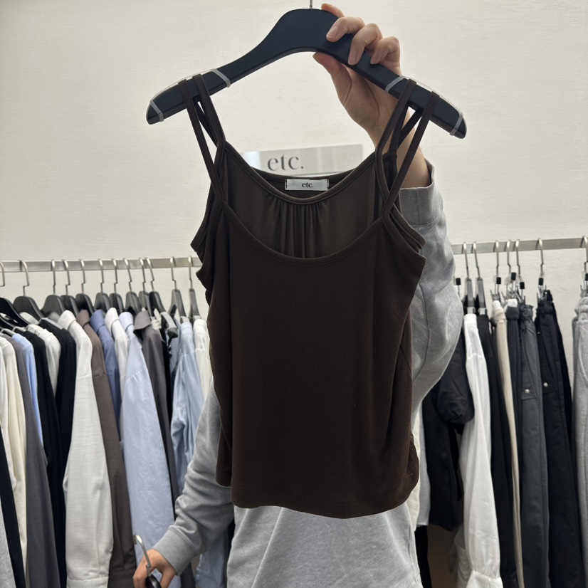 MOANA韓國代購女裝新品職業時尚休閑人氣吊帶背心假兩件雙層MOANA吊帶/背心圖色3棕色