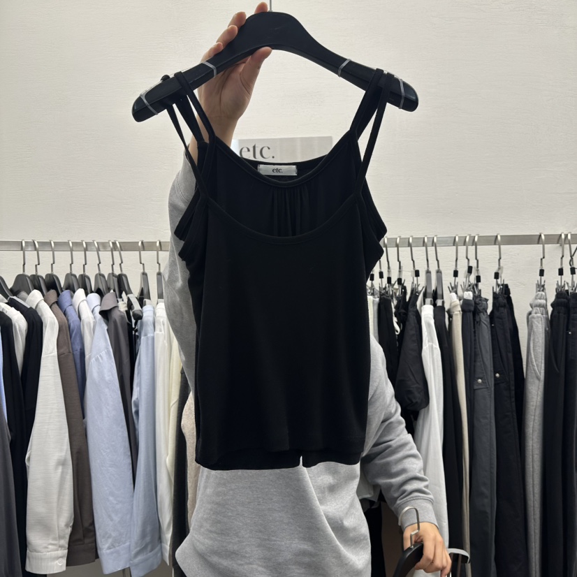 MOANA韓國代購女裝新品職業時尚休閑人氣吊帶背心假兩件雙層MOANA吊帶/背心圖色4黑色