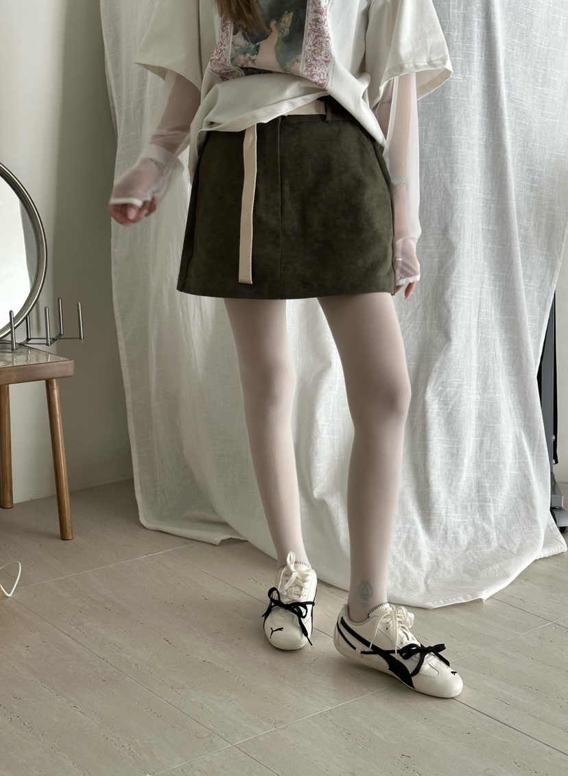 ZEROZERO韓國代購女裝新款熱賣真品推薦人氣短裙涂層腰帶ZEROZERO短裙圖色1