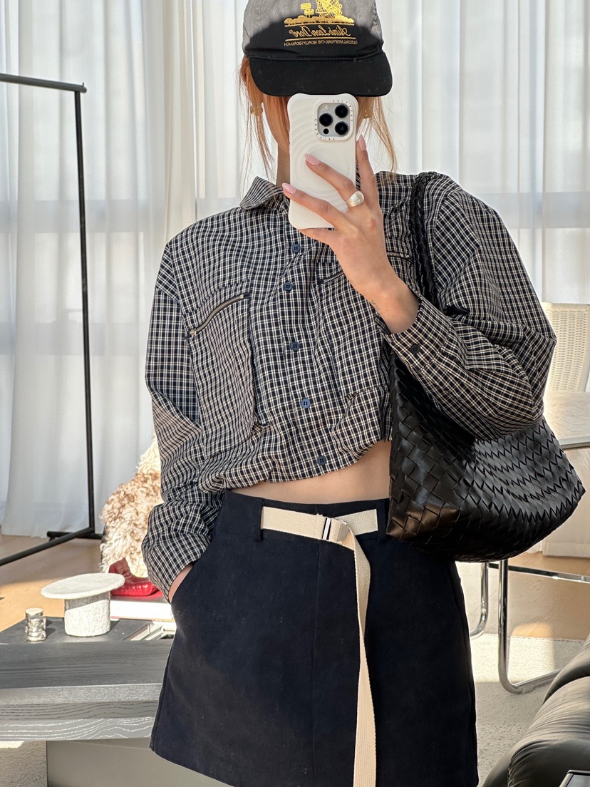 ZEROZERO韓國直郵女士新款人氣推薦真品襯衫蕾絲衫口袋格紋ZEROZERO襯衫/蕾絲衫