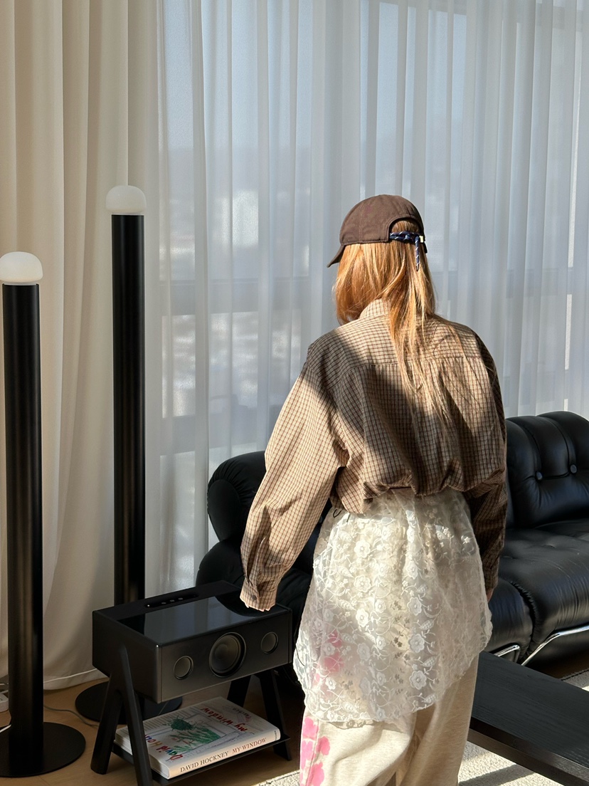 ZEROZERO韓國直郵女士新款人氣推薦真品襯衫蕾絲衫口袋格紋ZEROZERO襯衫/蕾絲衫