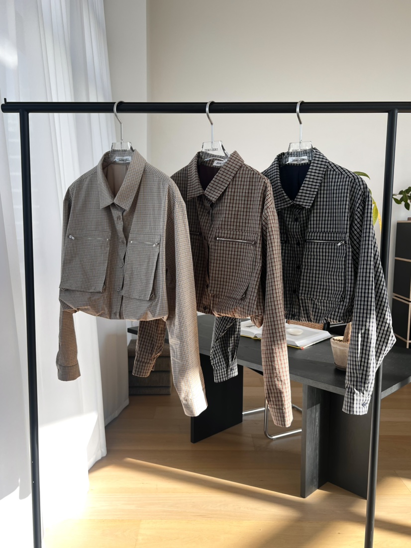 ZEROZERO韓國直郵女士新款人氣推薦真品襯衫蕾絲衫口袋格紋ZEROZERO襯衫/蕾絲衫