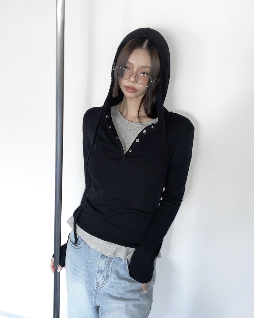 LIVE AID-P東大門代購女士新款時尚推薦26春夏長袖T恤連帽衫LIVE AID-P長袖T恤