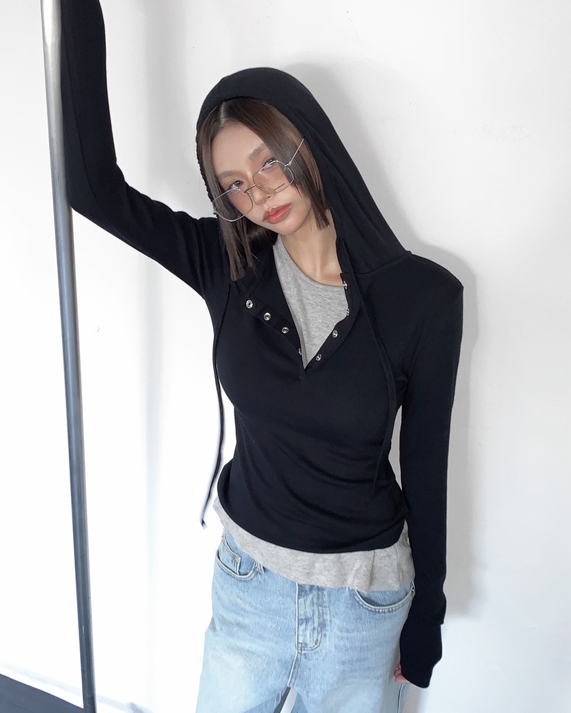 LIVE AID-P東大門代購女士新款時尚推薦26春夏長袖T恤連帽衫LIVE AID-P長袖T恤