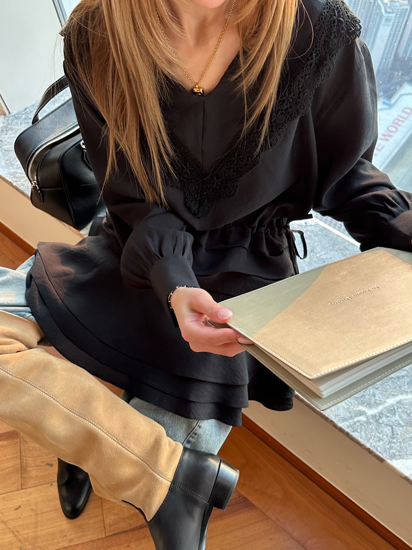 ZEROZERO韓國直郵女裝新款職業推薦休閑時尚連衣裙荷葉邊V領ZEROZERO連衣裙