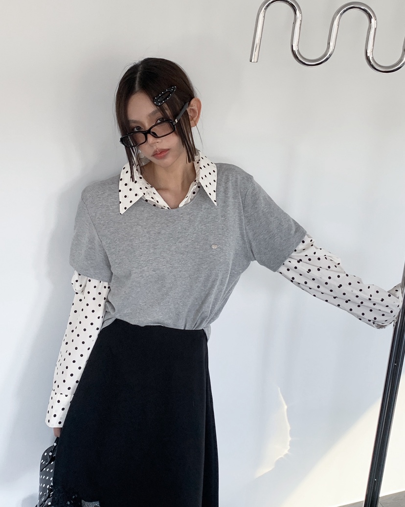 LIVE AID-P韓國直郵女裝新款26春夏真品襯衫蕾絲衫圓領LIVE AID-P襯衫/蕾絲衫