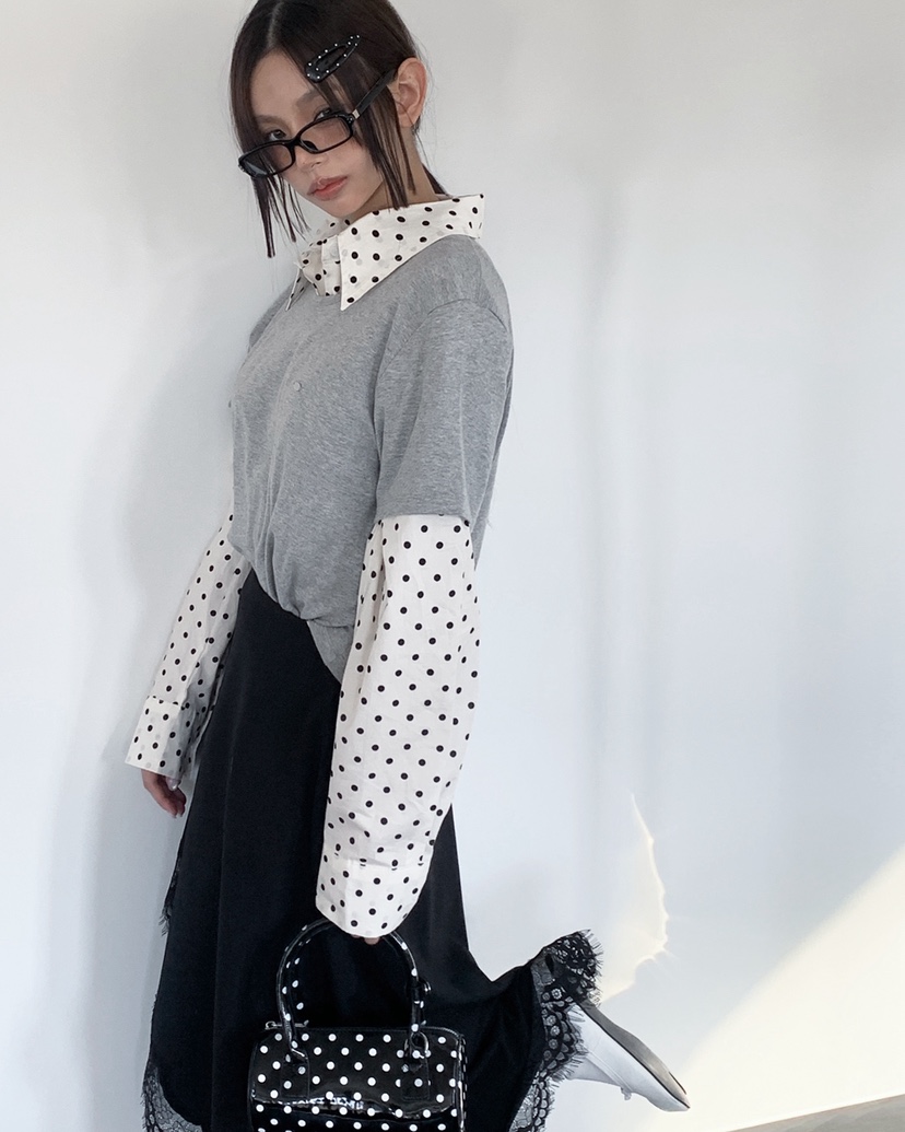 LIVE AID-P韓國直郵女裝新款26春夏真品襯衫蕾絲衫圓領LIVE AID-P襯衫/蕾絲衫