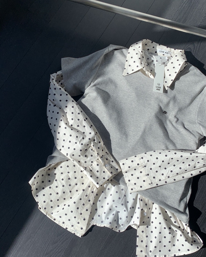 LIVE AID-P韓國直郵女裝新款26春夏真品襯衫蕾絲衫圓領LIVE AID-P襯衫/蕾絲衫