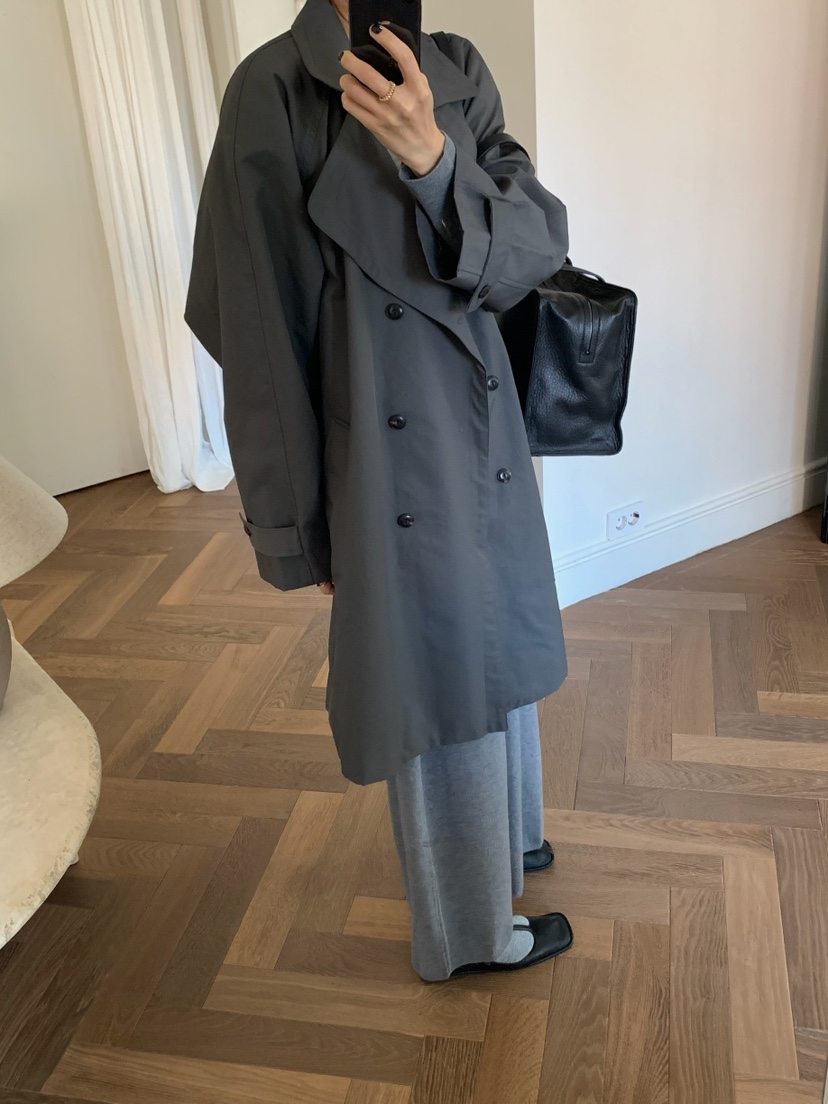 A Flan東大門實拍女裝新品熱賣職業時尚長款風衣含腰帶雙層AFN/FLAN EDITION長款風衣