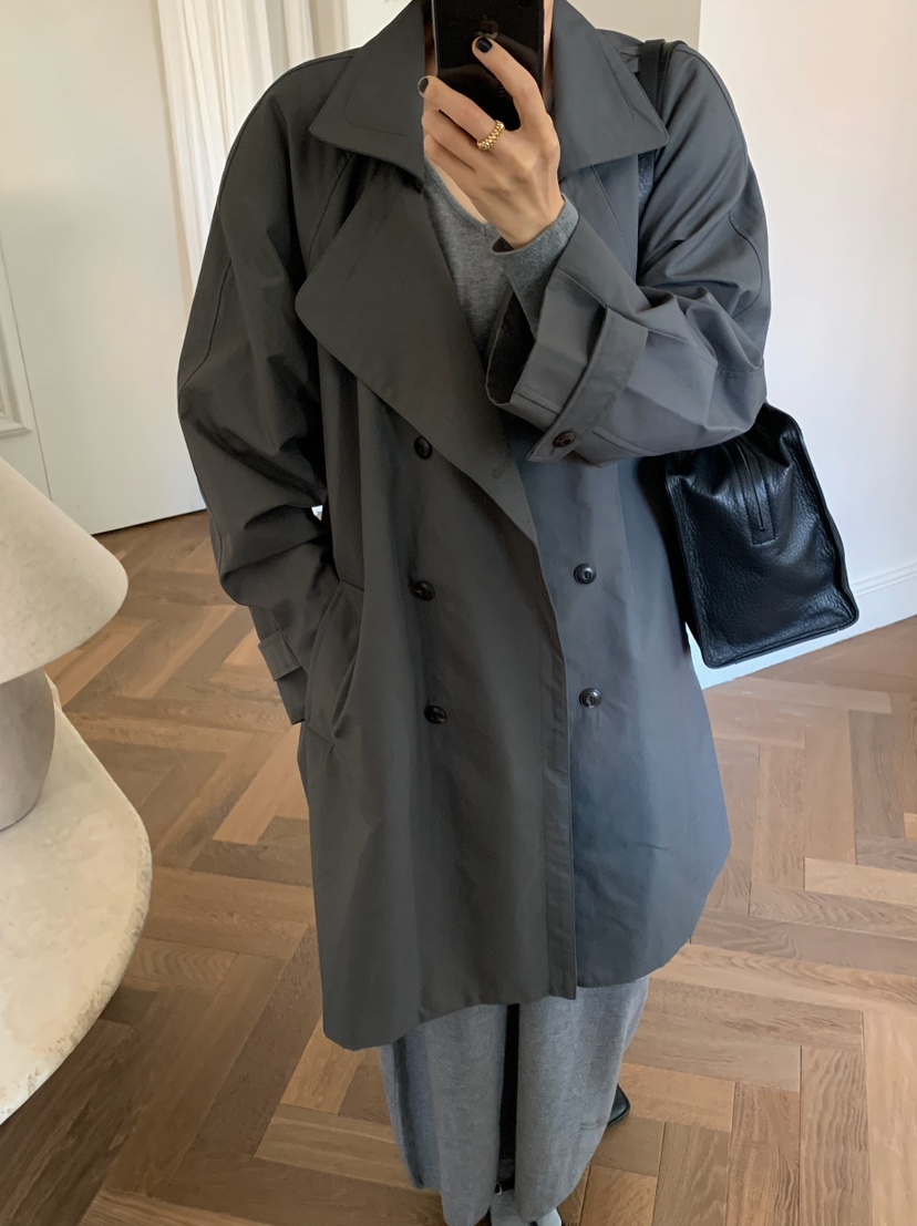 A Flan東大門實拍女裝新品熱賣職業時尚長款風衣含腰帶雙層AFN/FLAN EDITION長款風衣