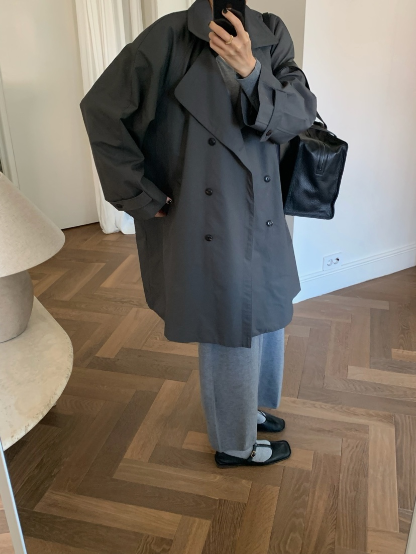 A Flan東大門實拍女裝新品熱賣職業時尚長款風衣含腰帶雙層AFN/FLAN EDITION長款風衣