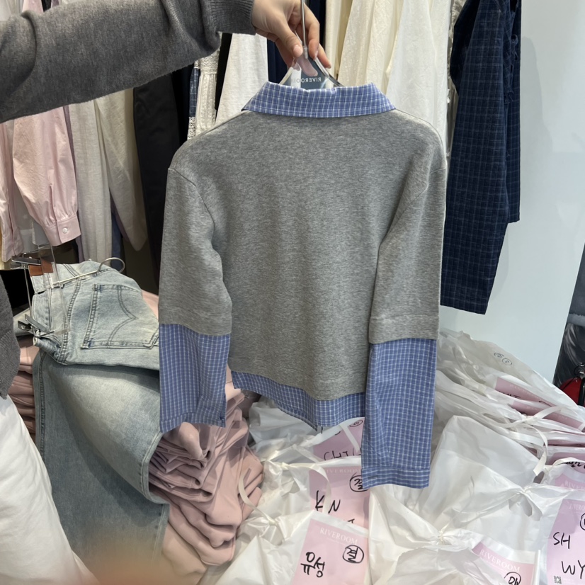 RIVEROOM東大門直郵女裝新品職業26春夏人氣長袖T恤假兩件RIVEROOM長袖T恤