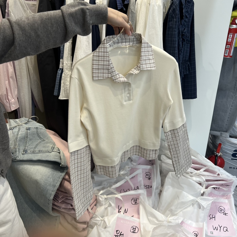 RIVEROOM東大門直郵女裝新品職業26春夏人氣長袖T恤假兩件RIVEROOM長袖T恤圖色2