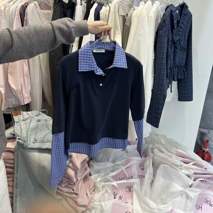 RIVEROOM東大門直郵女裝新品職業26春夏人氣長袖T恤假兩件RIVEROOM長袖T恤圖色3