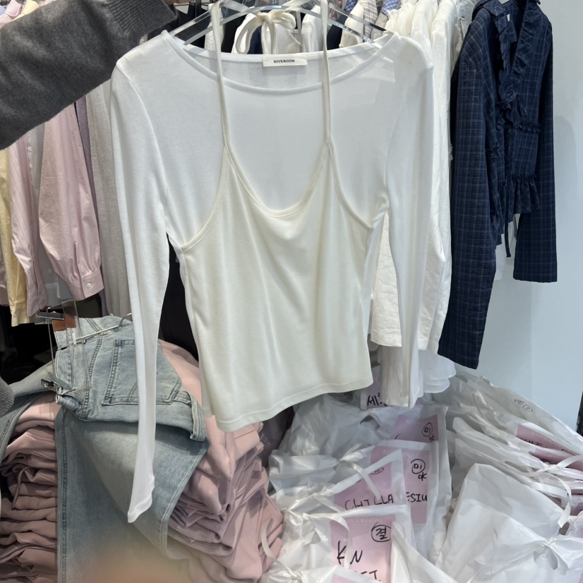 RIVEROOM韓國代購女士新款推薦真品職業休閑長袖T恤假兩件RIVEROOM長袖T恤圖色2