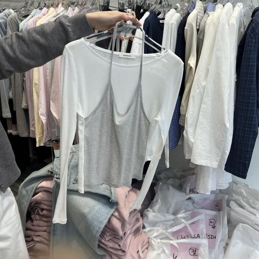 RIVEROOM韓國代購女士新款推薦真品職業休閑長袖T恤假兩件RIVEROOM長袖T恤圖色3