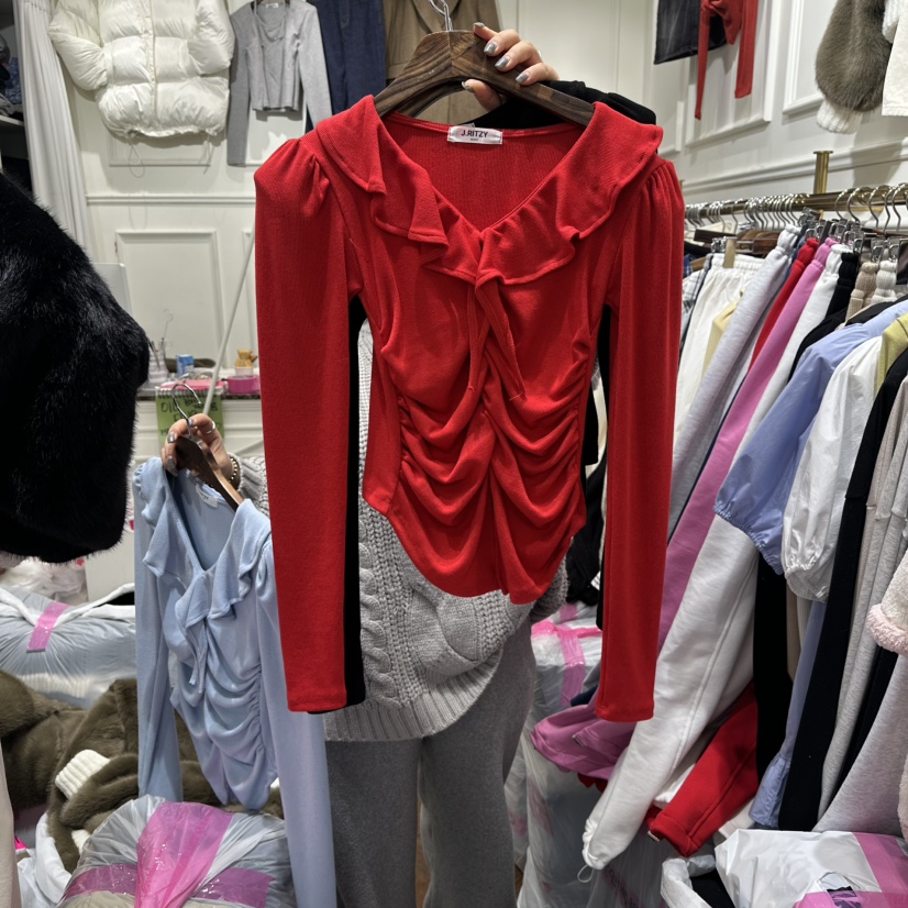 J.RITZY東大門代購女裝新品職業26春夏休閑人氣長袖T恤褶皺J.RITZY長袖T恤圖色5