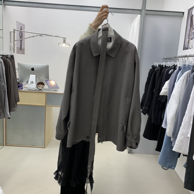 STAINLESS東大門實拍女士新款休閑時尚26春夏夾克含腰帶格子STAINLESS夾克圖色1