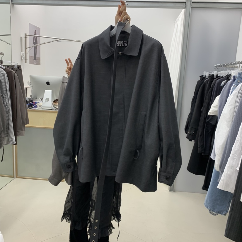 STAINLESS東大門實拍女士新款休閑時尚26春夏夾克含腰帶格子STAINLESS夾克圖色2