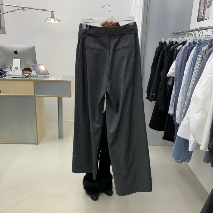 STAINLESS韓國代購女士新品熱賣26春夏推薦休閑褲含腰帶條紋STAINLESS休閑褲