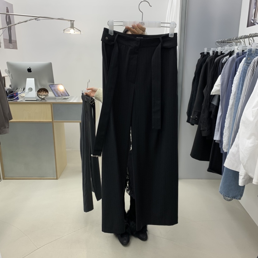 STAINLESS韓國代購女士新品熱賣26春夏推薦休閑褲含腰帶條紋STAINLESS休閑褲圖色2