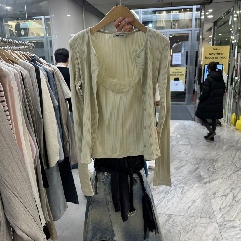 FOUNDATION東大門直郵女士新款休閑針織衫假兩件蕾絲開衫FOUNDATION針織衫圖色2