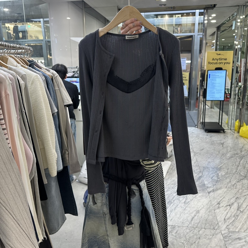 FOUNDATION東大門直郵女士新款休閑針織衫假兩件蕾絲開衫FOUNDATION針織衫圖色5