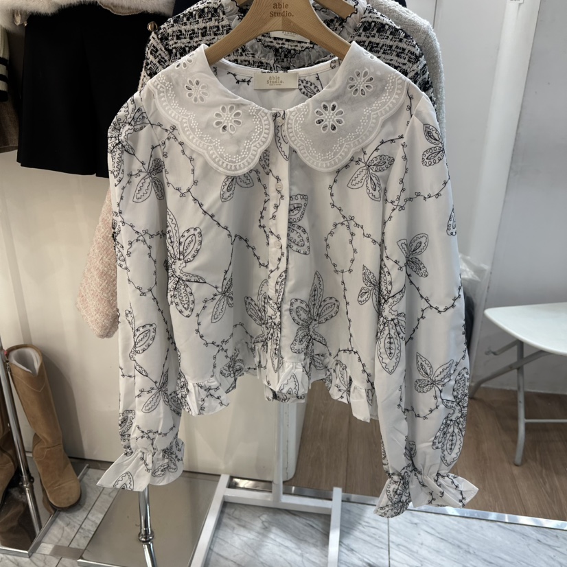 ABLESTUDIO韓國直郵女士新款休閑熱賣推薦襯衫蕾絲衫刺繡ABLESTUDIO襯衫/蕾絲衫圖色1