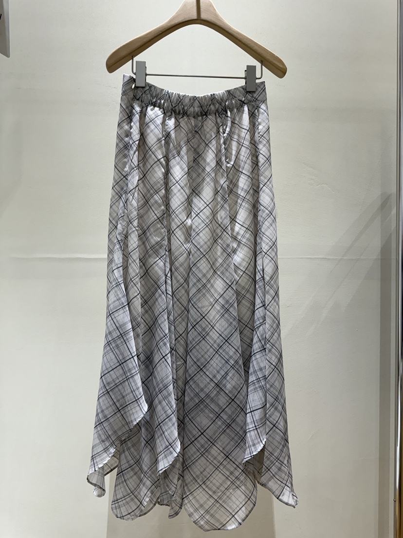 MUSHROOM-A東大門直郵女士新款人氣26春夏休閑長裙格子雪紡MUSHROOM長裙圖色1