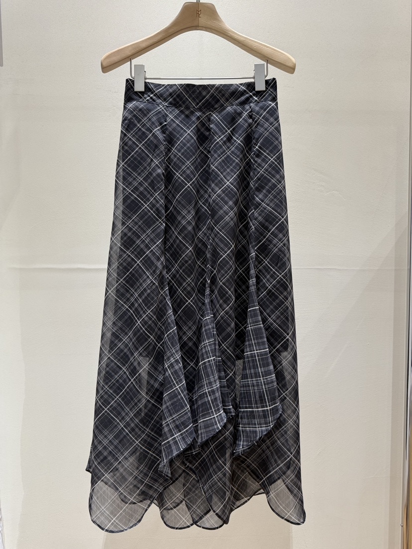 MUSHROOM-A東大門直郵女士新款人氣26春夏休閑長裙格子雪紡MUSHROOM長裙圖色2