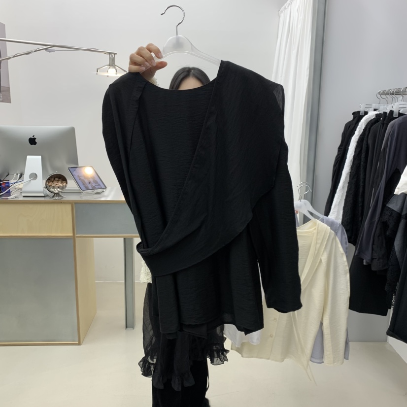 STAINLESS東大門代購女士新款推薦26春夏襯衫蕾絲衫透視圍巾STAINLESS襯衫/蕾絲衫圖色3