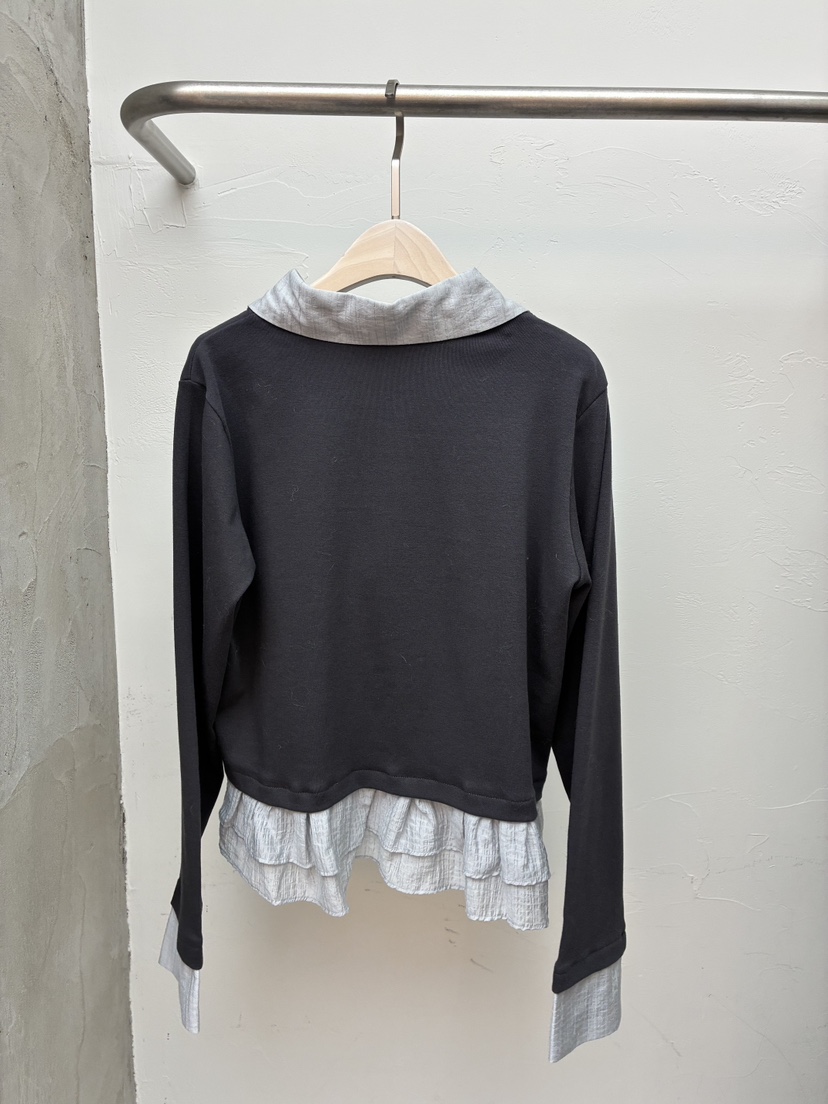 Verbena韓國代購女裝新品真品推薦時尚襯衫蕾絲衫格紋褶皺Verbena襯衫/蕾絲衫