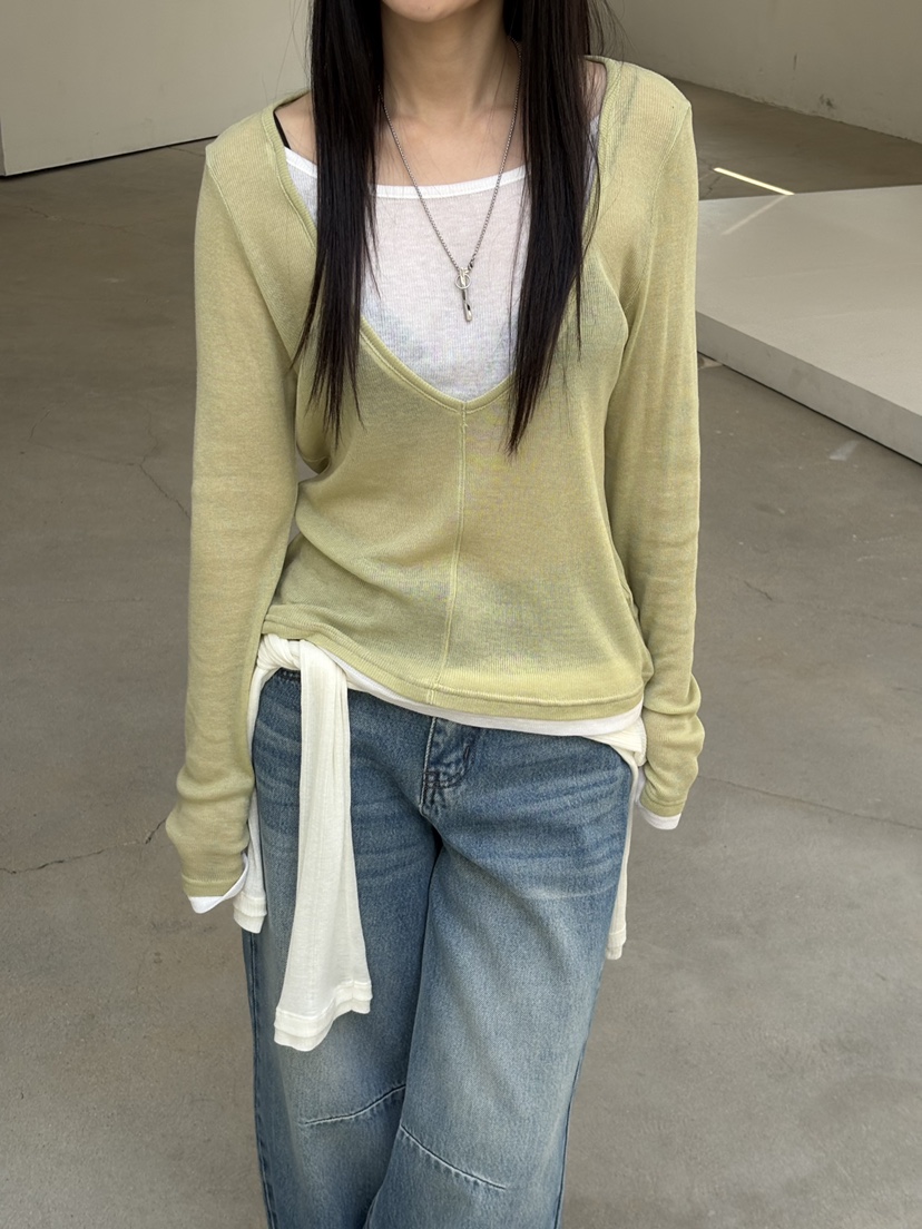 Verbena韓國直郵女士新品休閑職業真品人氣26春夏長袖T恤V領Verbena長袖T恤