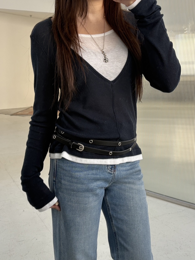 Verbena韓國直郵女士新品休閑職業真品人氣26春夏長袖T恤V領Verbena長袖T恤