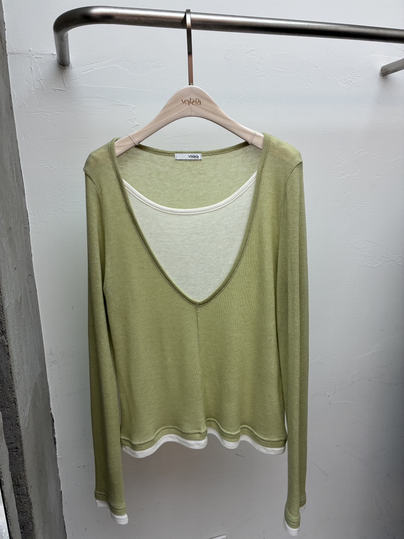 Verbena韓國直郵女士新品休閑職業真品人氣26春夏長袖T恤V領Verbena長袖T恤圖色1