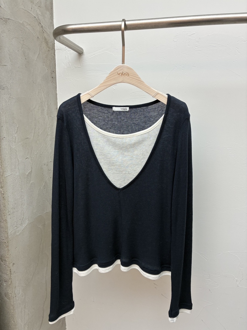 Verbena韓國直郵女士新品休閑職業真品人氣26春夏長袖T恤V領Verbena長袖T恤圖色4