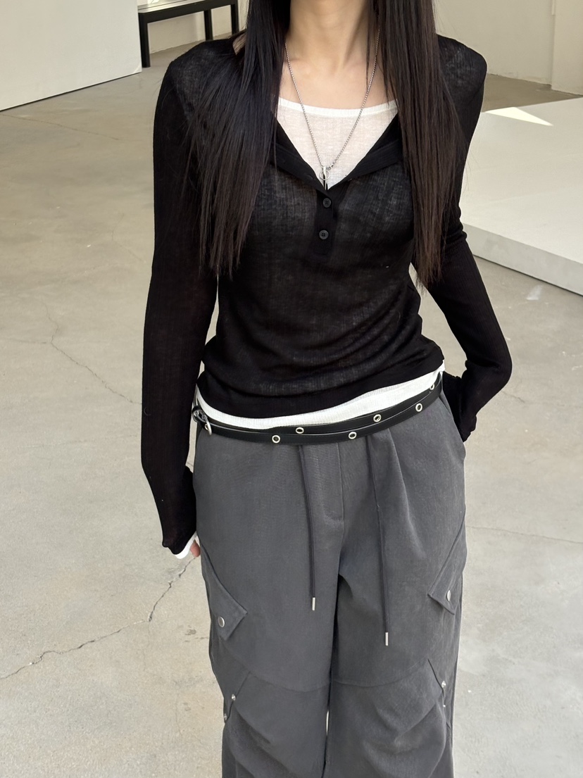 Verbena韓國代購女士新品職業人氣真品休閑26春夏長袖T恤紐扣Verbena長袖T恤