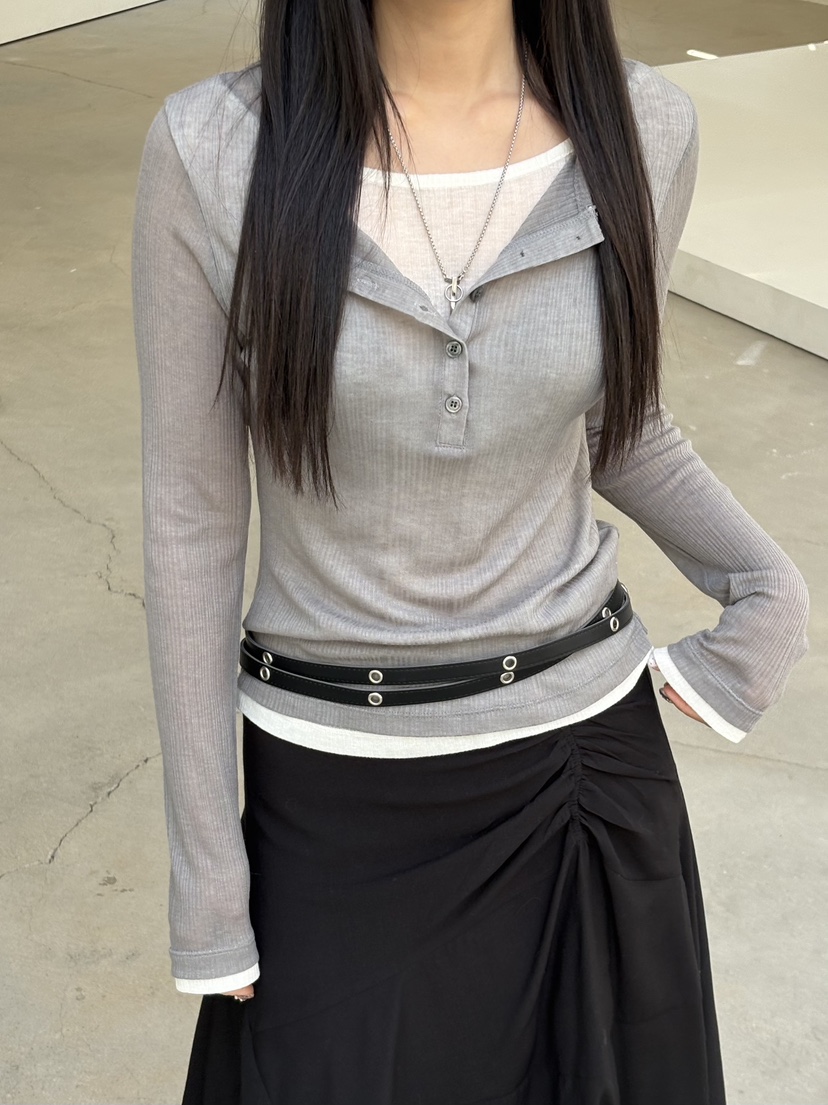 Verbena韓國代購女士新品職業人氣真品休閑26春夏長袖T恤紐扣Verbena長袖T恤