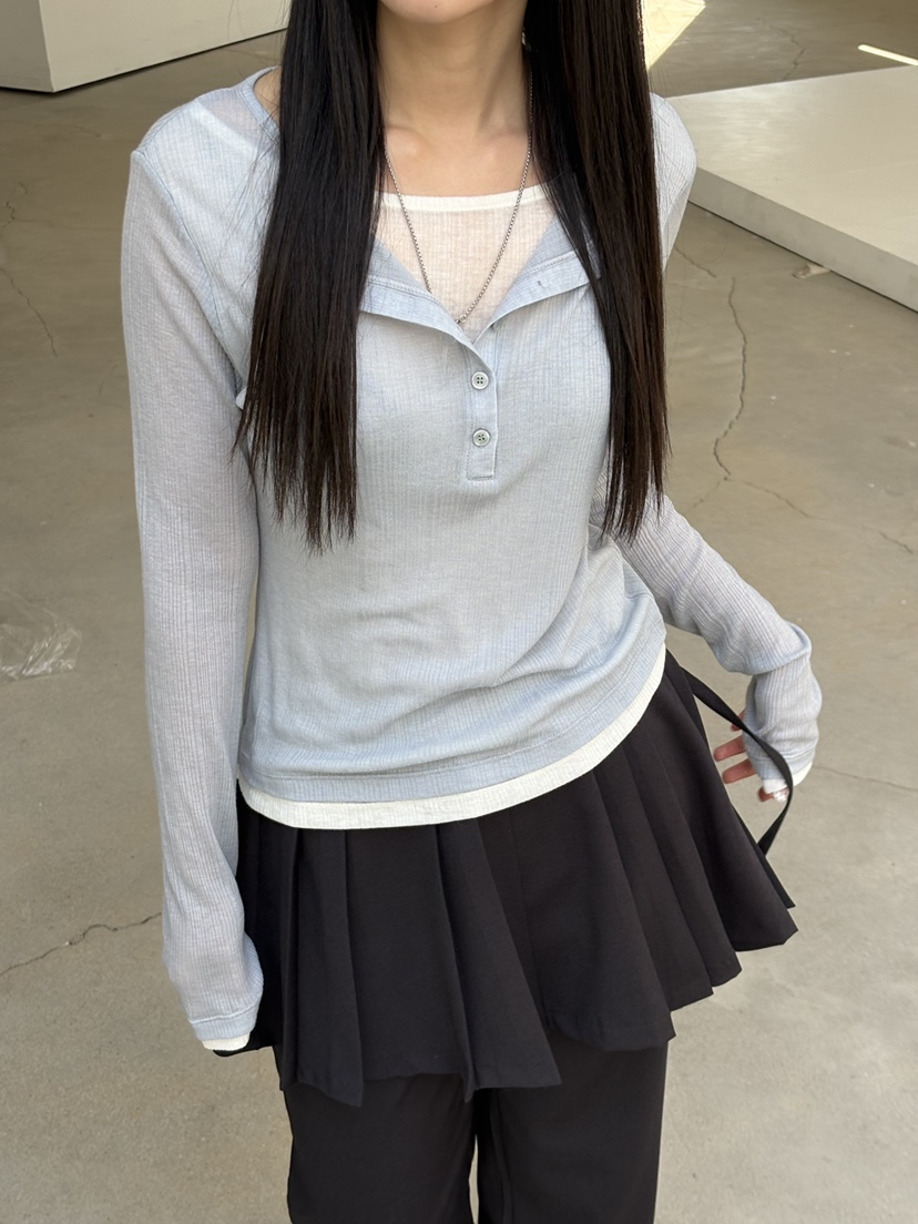 Verbena韓國代購女士新品職業人氣真品休閑26春夏長袖T恤紐扣Verbena長袖T恤