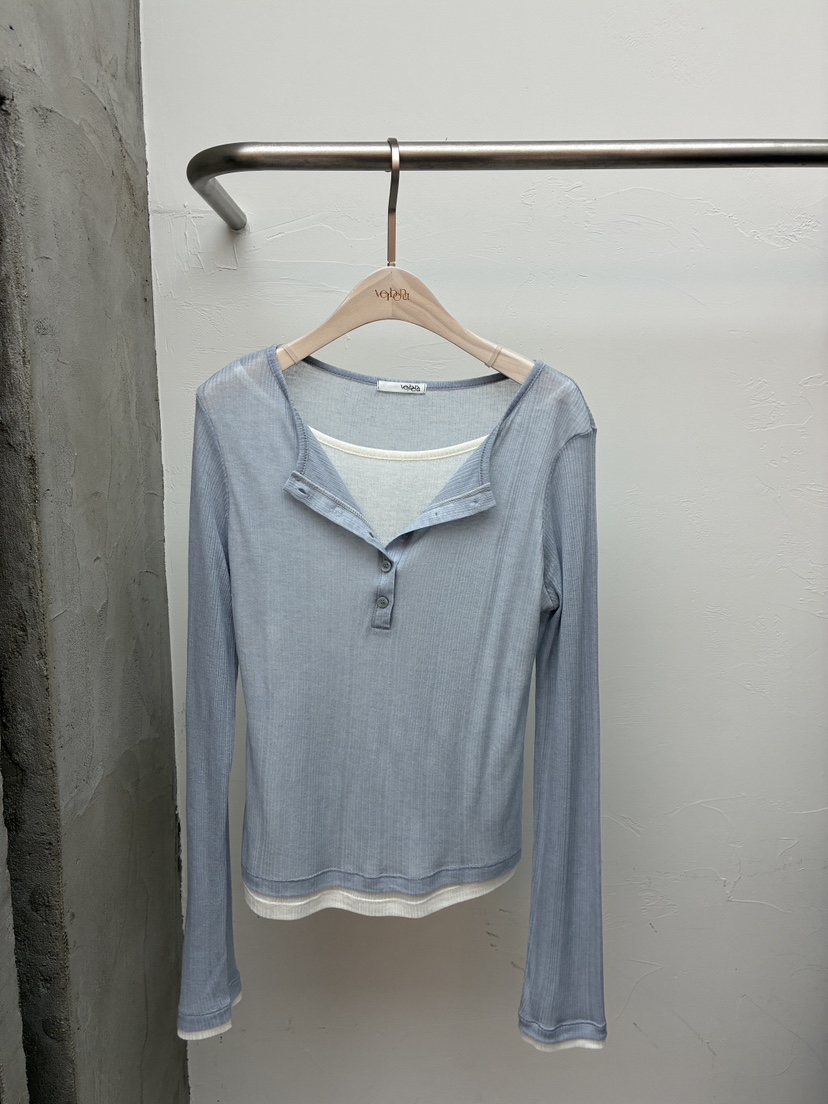 Verbena韓國代購女士新品職業人氣真品休閑26春夏長袖T恤紐扣Verbena長袖T恤圖色2