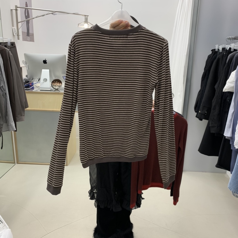 STAINLESS東大門實拍女裝新款人氣職業熱賣休閑長袖T恤條紋STAINLESS長袖T恤