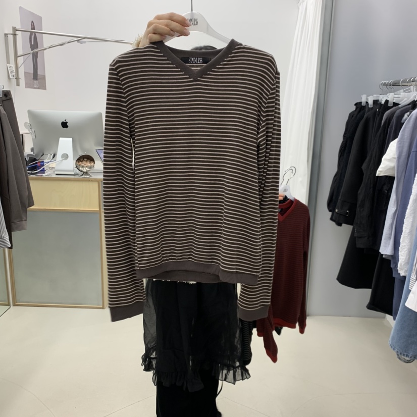 STAINLESS東大門實拍女裝新款人氣職業熱賣休閑長袖T恤條紋STAINLESS長袖T恤圖色1