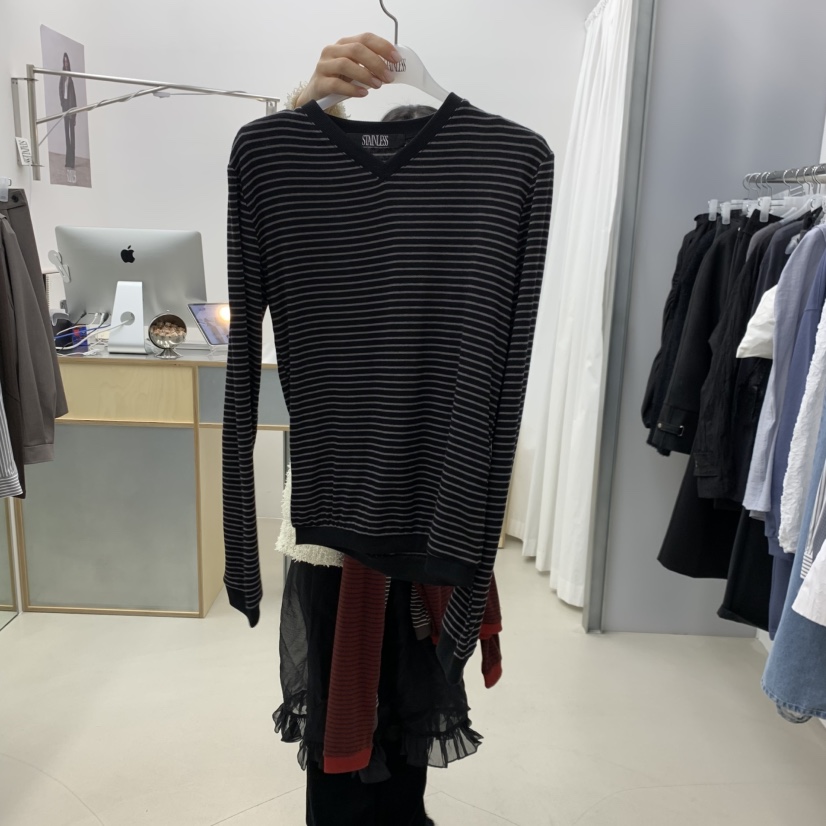 STAINLESS東大門實拍女裝新款人氣職業熱賣休閑長袖T恤條紋STAINLESS長袖T恤圖色2