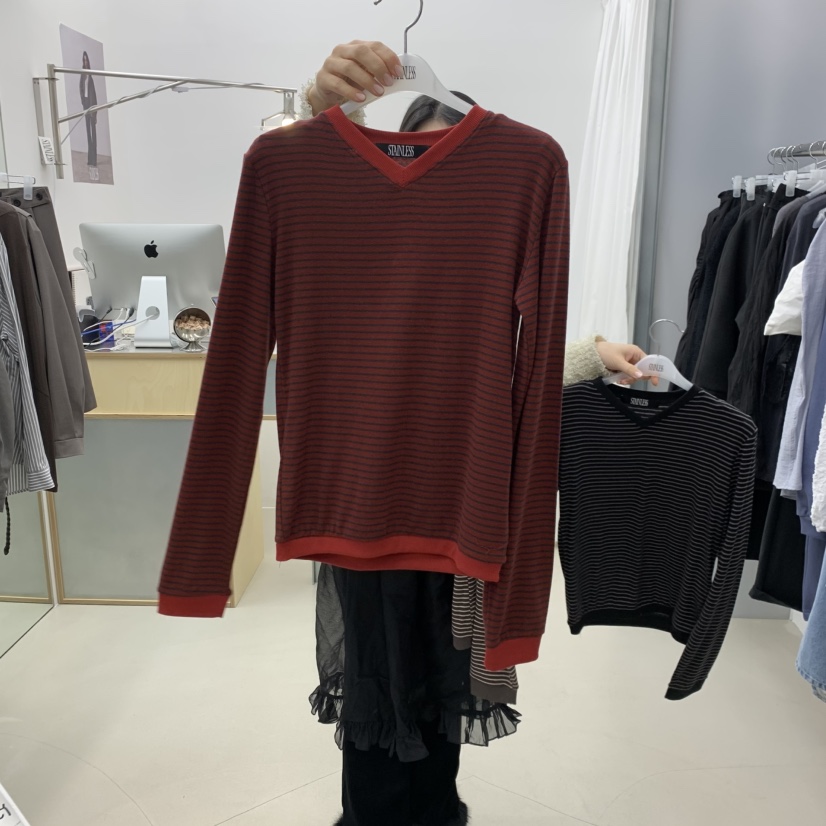 STAINLESS東大門實拍女裝新款人氣職業熱賣休閑長袖T恤條紋STAINLESS長袖T恤圖色3