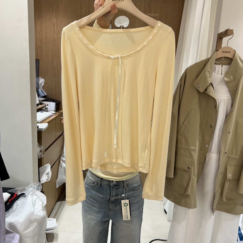HOWFF韓國直郵女裝新品職業休閑26春夏時尚推薦長袖T恤蕾絲HOWFF長袖T恤圖色3