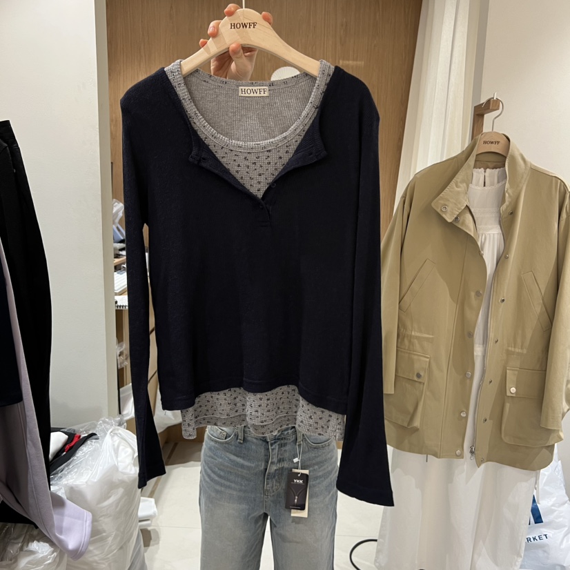 HOWFF韓國代購女裝新款真品休閑時尚人氣推薦26春夏長袖T恤HOWFF長袖T恤圖色3