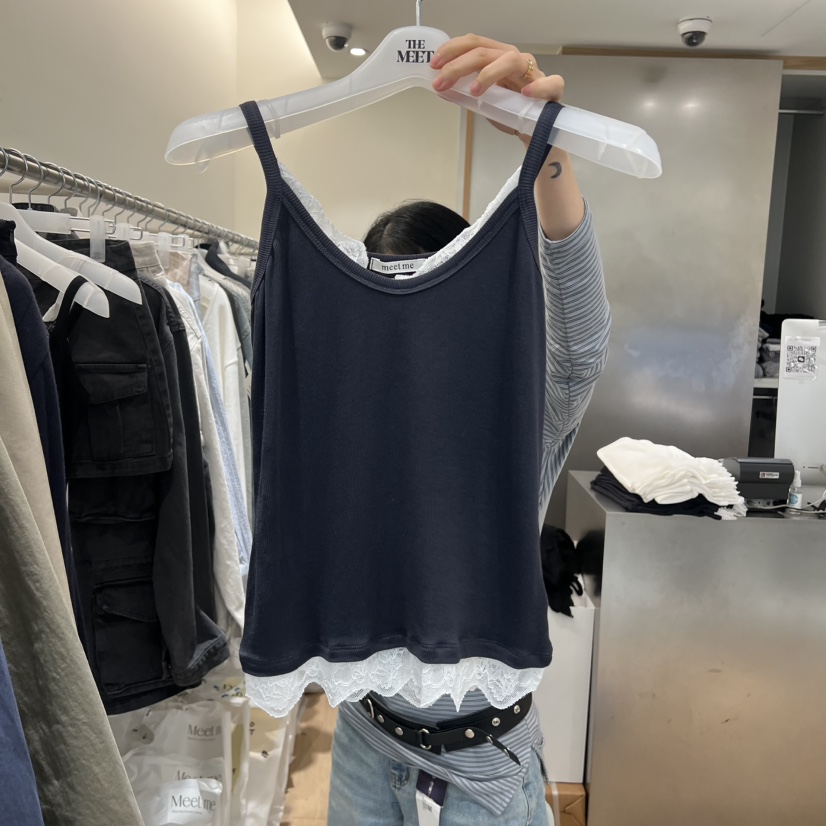 MEET ME東大門代購女士新款26春夏時尚休閑吊帶背心蕾絲MEET ME吊帶/背心圖色1