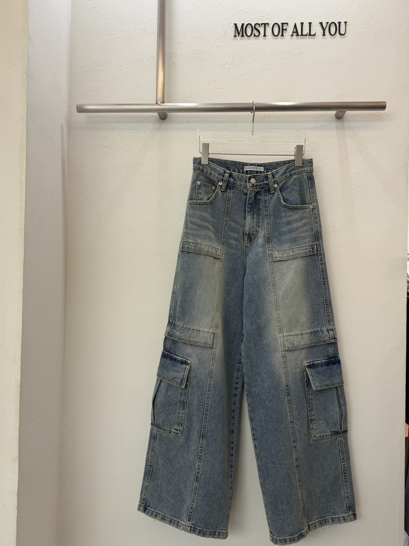 MOST OF ALL U韓國代購女士新品26春夏真品牛仔褲工裝MOST OF ALL U牛仔褲圖色2