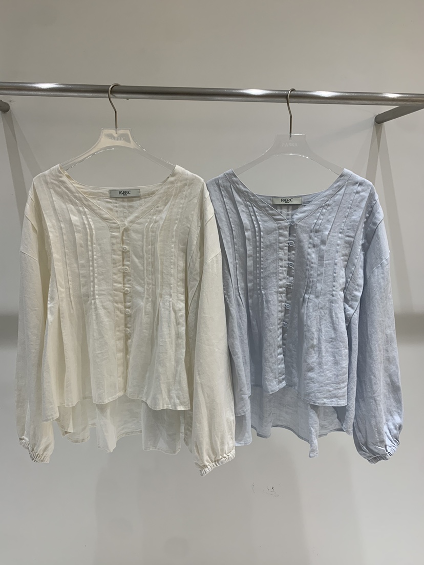 FABRIC東大門實拍女裝新品休閑推薦襯衫蕾絲衫亞麻布褶裥FABRIC襯衫/蕾絲衫