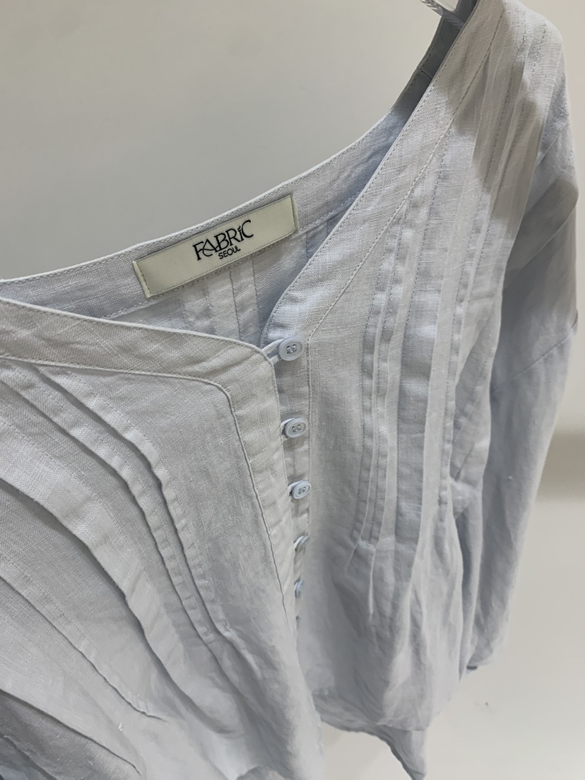 FABRIC東大門實拍女裝新品休閑推薦襯衫蕾絲衫亞麻布褶裥FABRIC襯衫/蕾絲衫